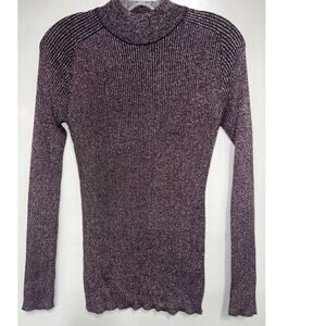 NWOT YAL New York Ribbed Turtleneck Sweater Purple Metallic M
